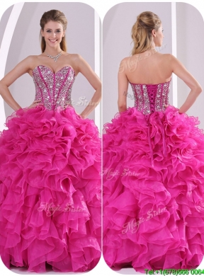 2016  Ruffles and Beading Quinceanera Gowns in Fuchsia