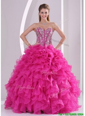 2016  Ruffles and Beading Quinceanera Gowns in Fuchsia