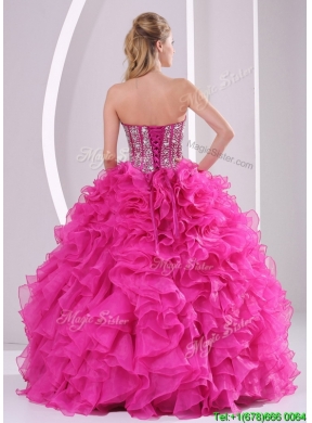 2016  Ruffles and Beading Quinceanera Gowns in Fuchsia