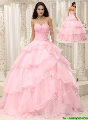 2016  Unique Baby Pink Quinceanera Gowns with Beading and Ruffles