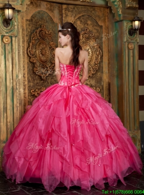 2016  Unique  Ball Gown Floor Length Hot Pink Quinceanera Dresses