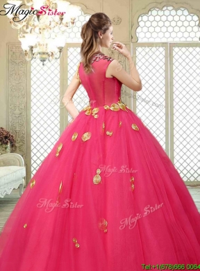 2016 Beautiful High Neck Cap Sleeves Quinceanera Dresses with Appliques