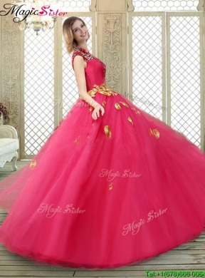 2016 Beautiful High Neck Cap Sleeves Quinceanera Dresses with Appliques