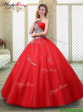 2016 Classical One Shoulder Quinceanera Dresses with Beading in Red