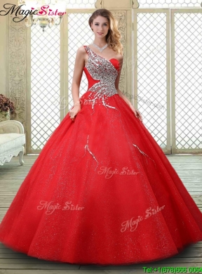 2016 Classical One Shoulder Quinceanera Dresses with Beading in Red