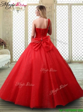 2016 Classical One Shoulder Quinceanera Dresses with Beading in Red