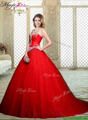 2016 Elegant Sweetheart Brush Train Quinceanera Dresses with Beading