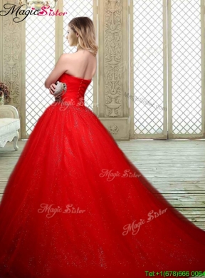 2016 Elegant Sweetheart Brush Train Quinceanera Dresses with Beading