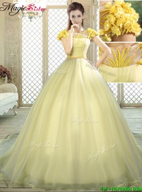 2016 New Arrivals Bateau Brush Train Quinceanera Dresses