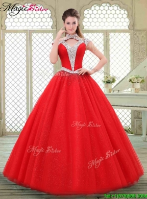 2016 Perfect Halter Top Quinceanera Gowns with Beading