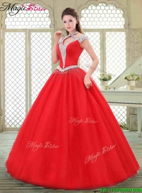 2016 Perfect Halter Top Quinceanera Gowns with Beading