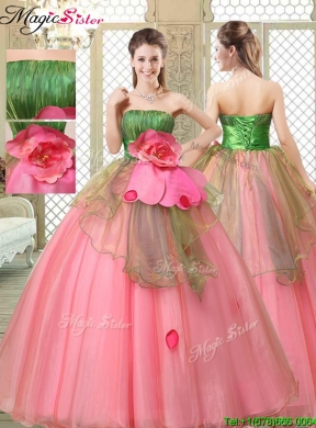 2016 Winter The Most Popular Strapless Quinceanera Gowns with Hand Made Flowers