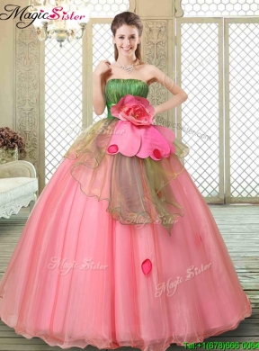 2016 Winter The Most Popular Strapless Quinceanera Gowns with Hand Made Flowers