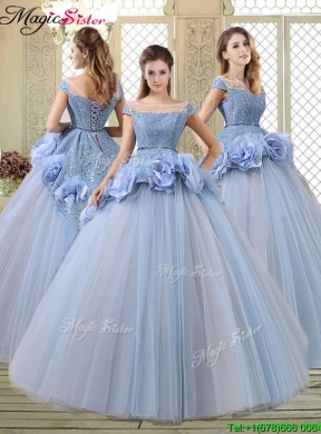 Luxurious Bateau Lavender Quinceanera Gowns with Hand Made Flowers