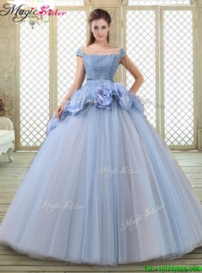 Luxurious Bateau Lavender Quinceanera Gowns with Hand Made Flowers