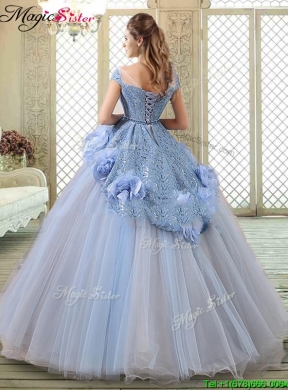 Luxurious Bateau Lavender Quinceanera Gowns with Hand Made Flowers