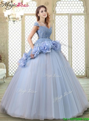 Luxurious Bateau Lavender Quinceanera Gowns with Hand Made Flowers