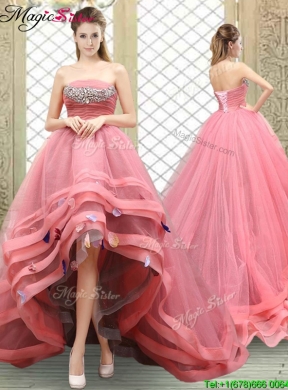 Popular Strapless High Low Beading Prom Dresses