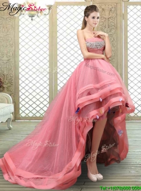 Popular Strapless High Low Beading Prom Dresses