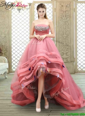 Popular Strapless High Low Beading Prom Dresses