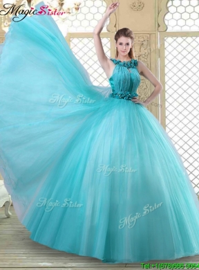 Pretty Bateau Quinceanera Dresses with Ruffles in Teal