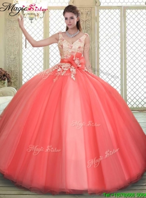 Spring Cheap Straps Quinceanera Dresses with Appliques and Hand Made Flowers