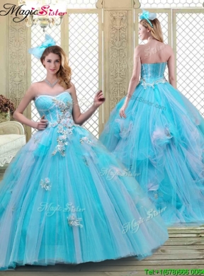 Summer Sweetheart Brush Train Quinceanera Dresses in Baby Blue