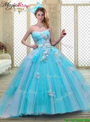 Summer Sweetheart Brush Train Quinceanera Dresses in Baby Blue