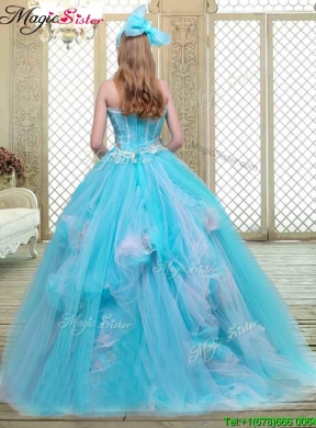 Summer Sweetheart Brush Train Quinceanera Dresses in Baby Blue