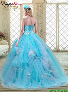 Summer Sweetheart Brush Train Quinceanera Dresses in Baby Blue