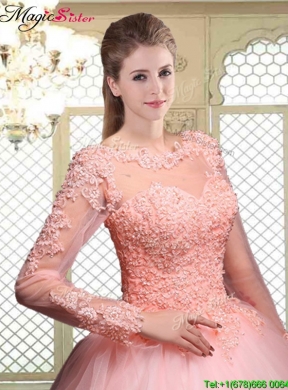 Cheap Bateau Long Sleeves Beading and Appliques Quinceanera Dresses