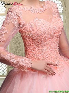 Cheap Bateau Long Sleeves Beading and Appliques Quinceanera Dresses