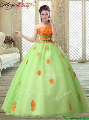 Cheap Strapless Quinceanera Gowns with  Appliques and Belt