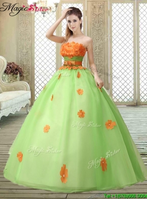 Cheap Strapless Quinceanera Gowns with  Appliques and Belt