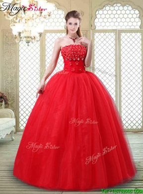 Inexpensive Strapless Quinceanera Dresses with Hand Made Flowers