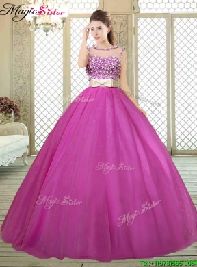 Modern Scoop Sweet 16 Dresses with Belt and Appliques