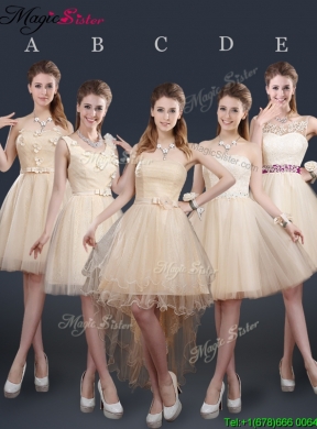 2016 Fashionable Strapless Lace Champagne Bridesmaid Dresses