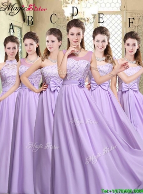 2016 Spring High Neck Lace Lavender Bridesmaid Dresses