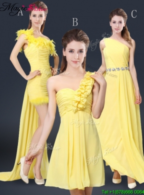 Fashionable One Shoulder Bridesmaid Dresses in Yellow