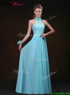 Hot Sale Empire Halter Top Bridesmaid Dresses with Lace