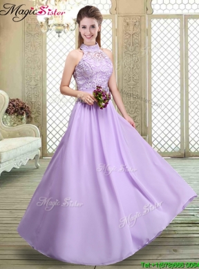 Sweet High Neck Lace Lavender Dama Dresses