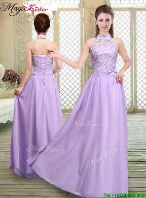 Sweet High Neck Lace Lavender Dama Dresses