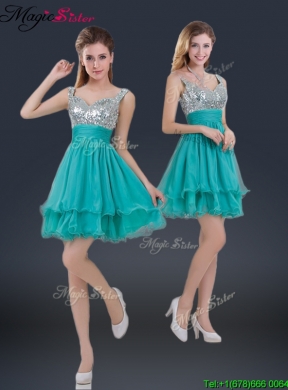 Sweet Short Straps Paillette Prom Dresses for 2016