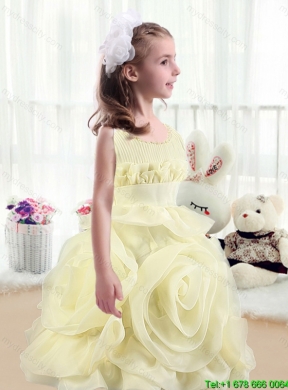 Lovely A Line Scoop Flower Girl Pageant Dresses with Rolling Flowers
