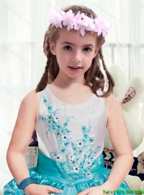 Lovely Appliques Scoop Little Girls Pageant Dresses in Multi Color