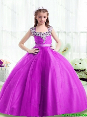 Popular Beading Little Girls Pageant Dresses in Fuchsia for 2016