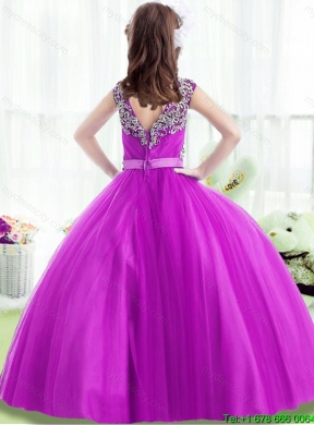 Popular Beading Little Girls Pageant Dresses in Fuchsia for 2016