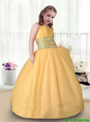 Beautiful Ball Gown Halter Top Little Girl Pageant Dresses in Gold