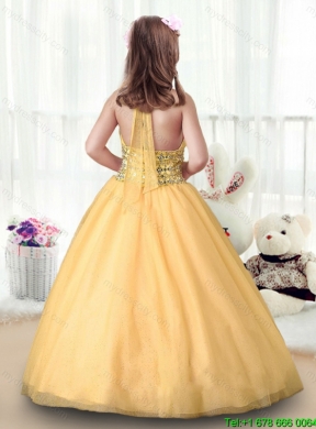 Beautiful Ball Gown Halter Top Little Girl Pageant Dresses in Gold