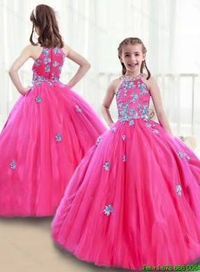 Classical High Neck Beading Flower Girl Dresses with Appliques